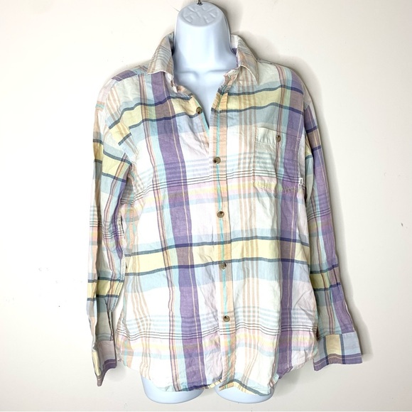 Aritzia TNA Plaid Button Down Shirt Classic Fit Yellow Purple Size Small - Picture 15 of 16